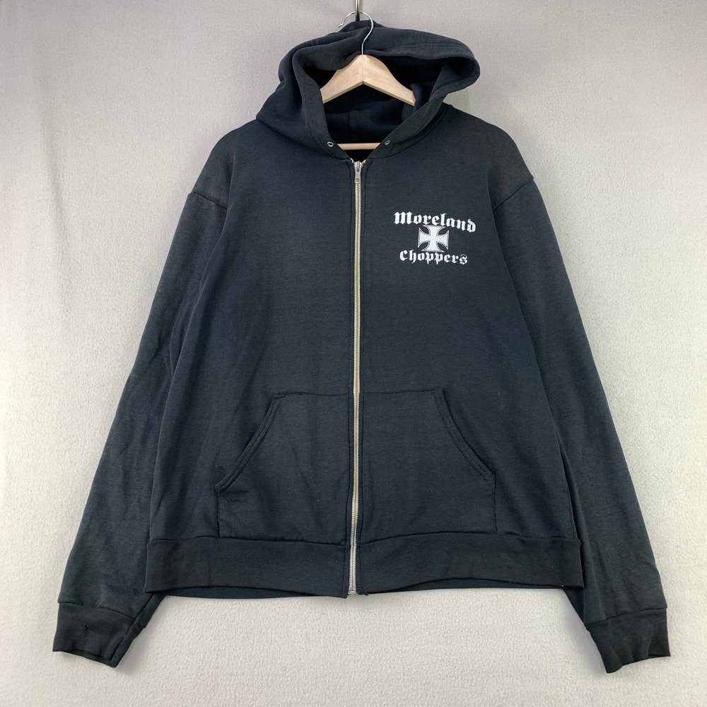 Vintage American Apparel Zip Hoodie Mens M Black Faded Moreland Choppers Graphic
